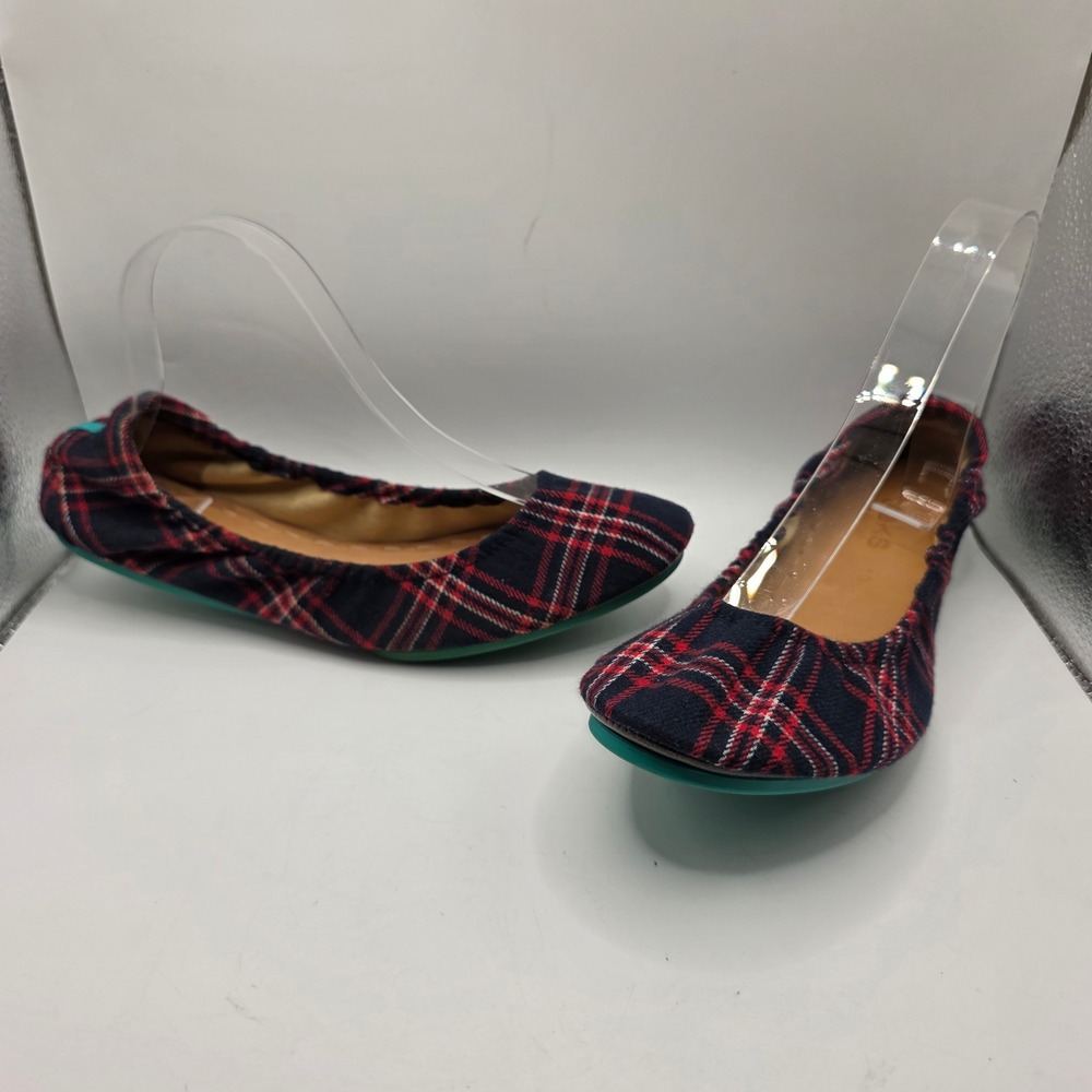 Tieks by Gavrieli Red Navy Blue Plaid Tartan Foldable Ballet Flats Womens 10